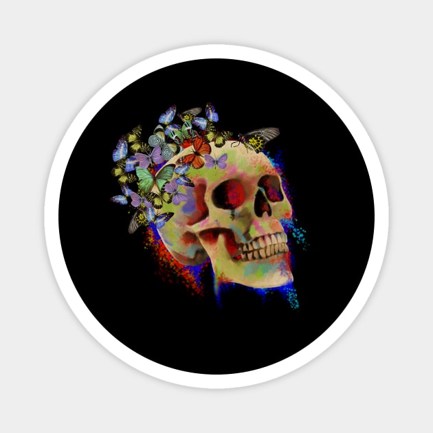 Colorful Skull with Butterflies Magnet by logiamerch
